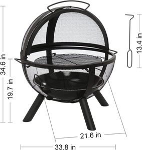 Round <b>Fire</b> <b>Pit</b> <b>Fire</b> <b>Pit</b> <b>Fire</b> Ball with BBQ Grill Patio <b>Fire</b> <b>Pit</b> Fireplace for Camping Mail Order Packing - Product Image 2
