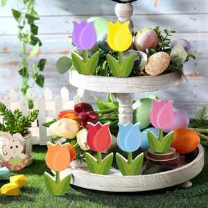 Plateau décoratif en bois sculpté pour la Fête des Mères, ornements superposés avec fleurs de tulipes gravées, style ferme, vente en gros - Product Image 3