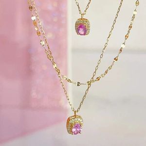 สร้อยคอทองคำ 18K สีเหลืองสองชั้น สไตล์วินเทจทันสมัยจาก Xinfly ประดับด้วยเพชรและไพลินสีชมพู เหมาะสำหรับเป็นสร้อยหมั้น - Product Image 1