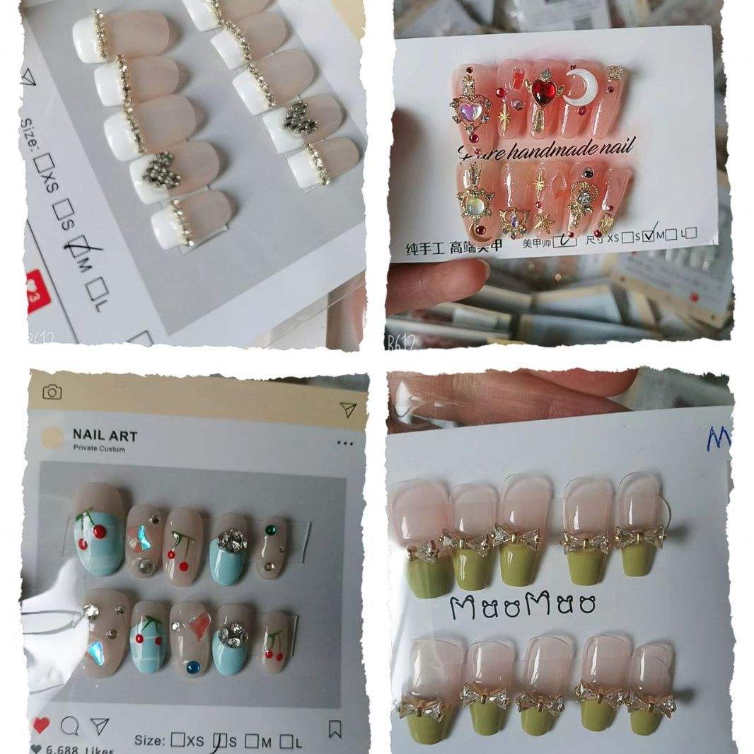 Handmade 10pcs Acrylic Fake Artificial Gel Wear Press on Nails Without Pick Finished Manicure Removable Long-lasting Fake Nails