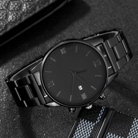 Ensemble Montre à Quartz de Luxe pour Homme, Chiffres Romains Tendance, Cadran Noir Minimaliste, 40 mm, Boucle à Fenêtre en Verre, Accessoire de Mode Tendance
