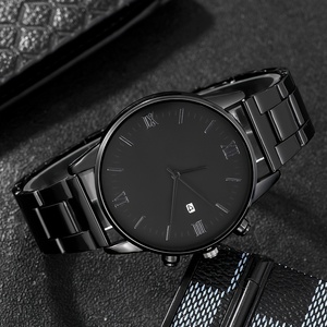 Men's Luxury Quartz Watch Set Trendy <strong>Roman</strong> Numerals Minimalist Black Dial 40mm Glass Window Buckle Trendy Fashion Accessory - Product Image 3