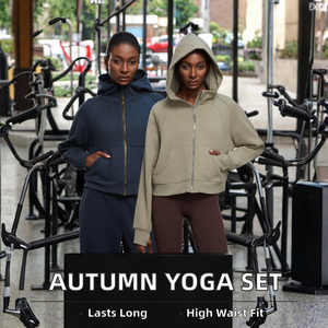 Autumn Soft Solid Breathable Casual Gym Sport Hooded <b>Sweatshirt</b> with Zipper+High Waist Loose Sweatpants <b>Yoga</b> Set for Women - Product Image 2