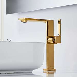 Rubinetto per Lavabo di Alta Qualità, Design Creativo, Monocomando Quadrato in Ottone, Finitura Oro Spazzolato, Effetto Cascata, Durevole e Alto - Product Image 4
