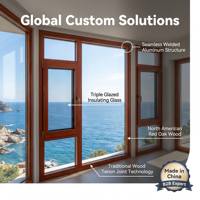 Ventana de Aluminio y Madera HUACAI de Alto Rendimiento, Nivel 5 de Impermeabilidad, Triple Acristalamiento, Insonorizada, Abatible y Giratoria para Apartamento