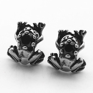 Pendientes de rana yunique de acero de titanio con circonita, forma de animal, joyería para fiesta, engaste de garra en blanco y negro - Product Image 5