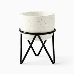 Cement flower pot triangular bracket iron stand desktop stack tabletop concrete planter pot with metal stand