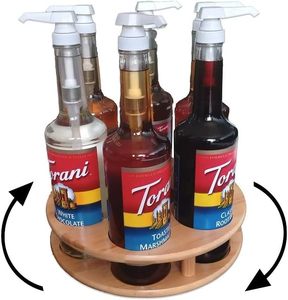 7 bouteilles bambou rotatif café sirop organisateur en bois paresseux Susan sirop <span class=keywords><strong>porte</strong></span>-<span class=keywords><strong>bouteille</strong></span> pour épices emballé dans une boîte - Product Image 1