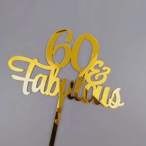 Adorno de Pastel Personalizado de Acrílico Dorado con Láser para Cumpleaños o Aniversario de 30, 40, 50, 60 o 70 Años, Estilo Lujoso - Product Image 5