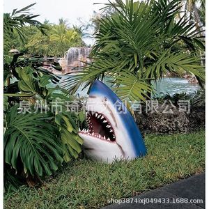 Adorno de Cabeza de Tiburón Simulada, Resinas Sintéticas Pintadas, Decoración de Jardín para Exteriores, Figura de Animal Independiente - Product Image 5
