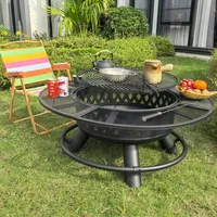 Table de brasero extérieur moderne en acier au carbone avec barbecue rotatif manuel et pique à charbon inclus