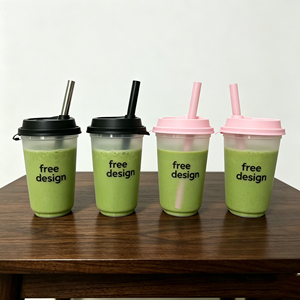 Vaso de Plástico Transparente Desechable para Smoothies, Té de Burbujas, con Tapa y Pajita, Personalizable con Logotipo, 350ml, 16oz, 20oz, 700ml - Product Image 1