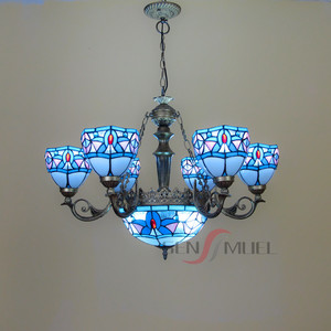 Lampadario europeo stile mediterraneo Vintage in vetro colorato <span class=keywords><strong>Tiffany</strong></span> appeso luce colore di vetro decorativo lampade a LED pendenti - Product Image 3