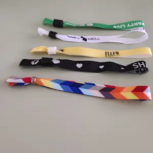 Hot Selling Cheap Polyester Wristband Woven Logo Disposable Fabric Plastic Snap Wristbands Bracelet