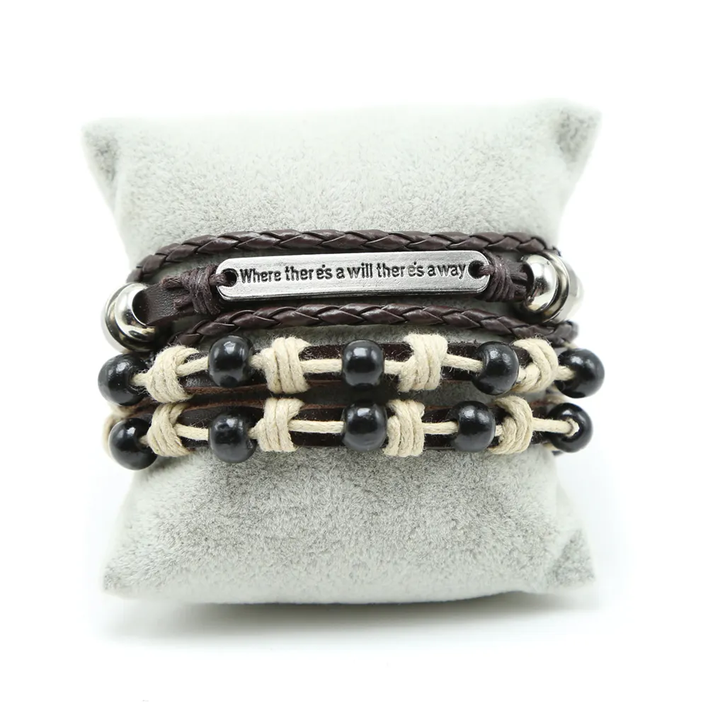 Bestone Wholesale Men's handmade leather bracelet wrap rope adjustable bracelet for men