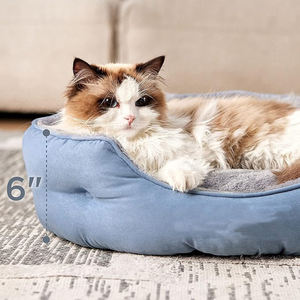 Fabrikant Luxe Lichtblauwe Sherpa Rond Huisdier <span class=keywords><strong>Bed</strong></span> Wasbaar Zacht Antislip Kalmerend Hondenbed Met Afneembaar Slaapkussen - Product Image 4