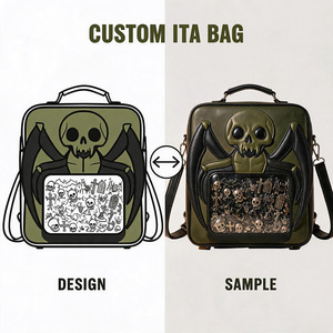 Custom Ita <b>Bag</b> PU Leather Cartoon Skull Bat Pattern Cross Body Flap Closure Women's <b>Messenger</b> <b>Bag</b> Backpack - Product Image 1