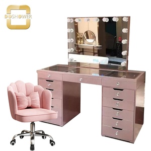 green emerald velvet dress Bedroom Contemporary Vanity Set W Foldable Mirror Stool Drawers Rose G