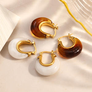 Pendientes de Aro con Resina Ámbar, Chapados en Oro de 18k, Forma de U, Ovalados, Joyería de Moda - Product Image 2