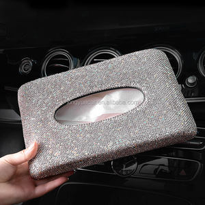 Porte-serviettes en cuir avec strass en cristal créatif, boîte de rangement pour papier toilette, boîte à mouchoirs de voiture, accessoires d'organisation - Product Image 1