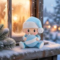 Figura de Resina de Bebé Chibi con Gorro de Santa Claus y Adorno Brillante, Nombre Personalizado, Recuerdo Navideño para Mesa o Repisa