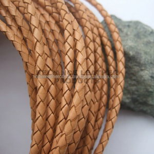 Cordon en cuir tressé rond naturel de 5 mm de taille personnalisée, corde en cuir souple et flexible pour la fabrication de bijoux et d'artisanat, marque - Product Image 1
