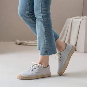 Espadrilles décontractées en toile à lacets pour femmes, semelle en jute antidérapante, baskets avec semelle intermédiaire en chanvre, tendance mode, chaussures pour femmes - Product Image 2