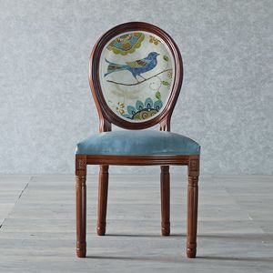 Sedia da Pranzo Moderna <span class=keywords><strong>in</strong></span> Stile Luigi XVI <span class=keywords><strong>con</strong></span> Schienale Rotondo, Rivestimento <span class=keywords><strong>in</strong></span> Tessuto Stampa <span class=keywords><strong>Legno</strong></span> Rovere Francese e <span class=keywords><strong>Gambe</strong></span> <span class=keywords><strong>in</strong></span> Metallo, Ideale per Workshop - Product Image 1