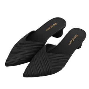 Haley Shark's New Women's Spring Summer Fashion Chunky Heel Baotou <b>Half</b> Slipper Pointed-Toe Casual Sandals Outer Wear - Product Image 5