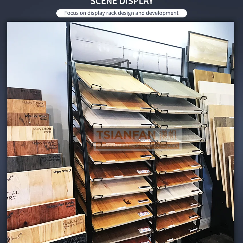 Multi-Layer Metal Frame Showroom Oak Deck Hard Wood Flooring Sample Stand Parquet Style Wooden Floor Display Rack