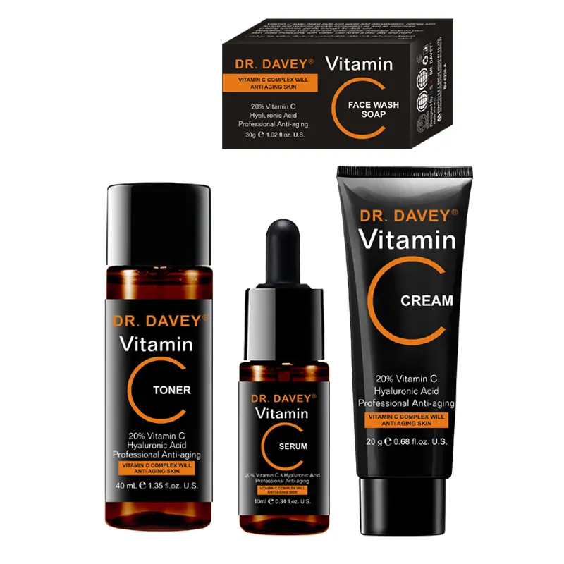 DR.DAVEY C vitamini komple yüz bakım seti-4-in-1 Anti-Aging seti ile yüz kremi, serum, ve açık koyu lekeler, beyazlatma
