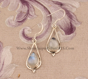 Pendientes de plata de ley 925 con piedra lunar de arcoíris Natural, joyería Bohemia hecha a mano con piedra de pera, para aniversario de boda - Product Image 3