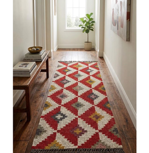 Red Ivory Southwestern <b>Runner</b> <b>Rug</b> | Handmade Wool Jute Geometric Boho Carpet <b>for</b> Farmhouse Bedroom Hallway Entryway Home Decor - Product Image 1
