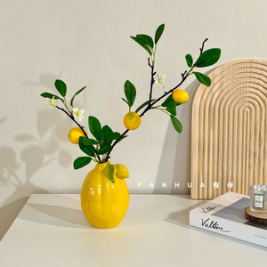 Jarrón de cerámica con diseño de limón y ramas de limón artificiales para decoración del hogar, jarrón de mesa para sala de estar, estilo moderno - Product Image 3