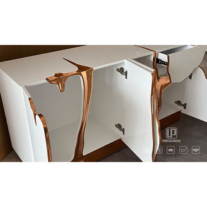 Meuble TV rectangulaire en bois, design tendance, blanc mat avec motif marron, pour salon - Product Image 4