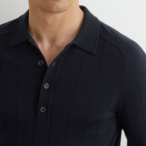 Maglione da uomo in lana merino a coste larghe, con maniche raglan e mezza abbottonatura, colore blu navy, stile classico e raffinato, modello <span class=keywords><strong>polo</strong></span>. - Product Image 2