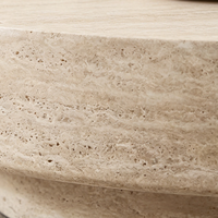 Table basse ronde en travertin, table basse en pierre de style minimaliste nordique pour le salon, décoration intérieure
