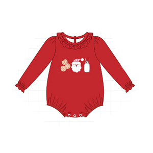 Vente en gros de vêtements de Noël rouges avec appliques du Père Noël pour enfants, garçons et filles, barboteuse d'hiver en coton tricoté pour bébés - Product Image 2