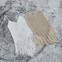 Personnalisé fait à la main couleur Crochet glands col en v gilet sans manches robe patineuse femmes Boho plage couvrir robe