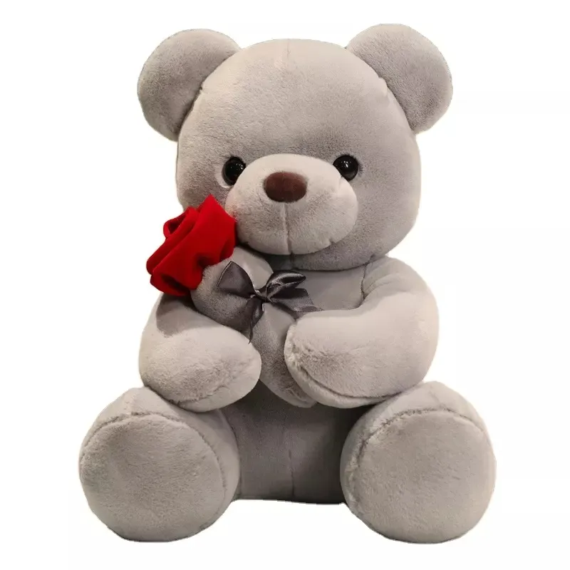 Custom Valentine's Day gift to girlfriends Stuffed plush toys teddy bear with rose flower sitting teddies girl's birthday gift