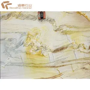 Luxury Gold Natural Marble Stone Slabs Impression Rainbow Polished Glazed Marble Look Slab Wall Tiles For Kitchen Sink