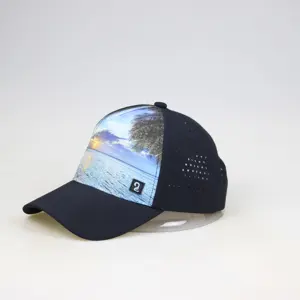 Gorra de Melin con orificio láser de alta calidad, Parche de goma personalizado y logotipo impreso gorra de camionero de 5 paneles