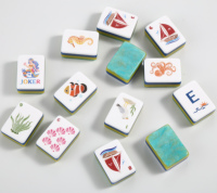 Ensemble de Mahjong Américain de Luxe Moderne, Motif Nautique, Tuiles en Mélamine avec des Motifs de Voiliers, Coquillages, Sirènes et Vie Marine