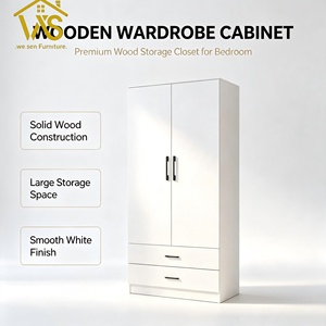 Lemari Pakaian 2 Pintu Modern dari Papan Melamin dengan 2 Laci, Kabinet Penyimpanan Pakaian Kamar Tidur - Product Image 4