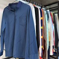 Kemeja Polo Lengan Panjang Pria Bekas, Warna Garis-Garis, Pola Bordir, Pakaian Pria Second Hand