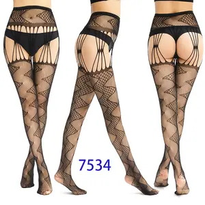 Women s Sexy Hollowed out Garter Jacquard Fishnet Stockings for Party