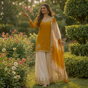 Ensemble Choli Salwar Kameez extensible pour femme avec dupatta gaufrée, séchage rapide, tenue traditionnelle pour fêtes et mariages, taille XS - Product Image 1