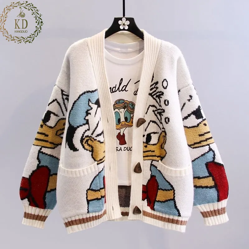 KD Sweater Manufacture Custom Vintage Cute Cartoon Duck Embroidery Women Cardigan Sweaters