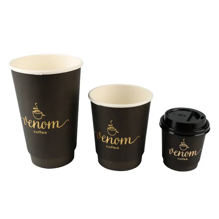 Factory supply 4oz 8oz 12oz custom logo all black hot coffee carton paper cup with PS lidPopular