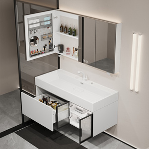 Mueble de Baño Moderno y Elegante con Lavabo y Espejo LED Inteligente Antivaho, Mueble de Baño de Madera Maciza Montado en la Pared - Product Image 2